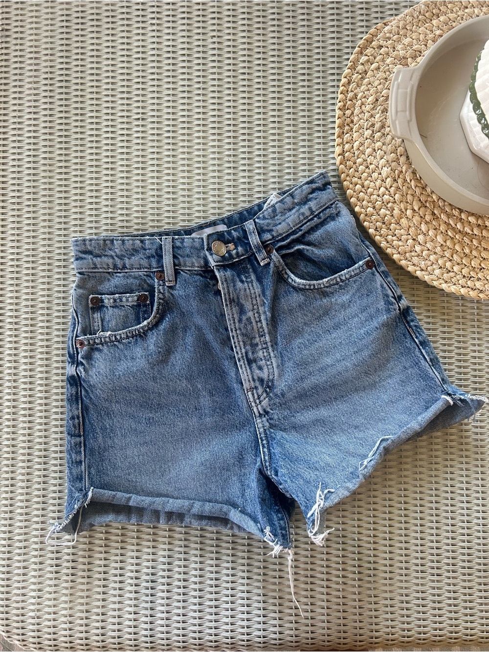 Zara Light Blue Distressed Denim Cutoff Shorts